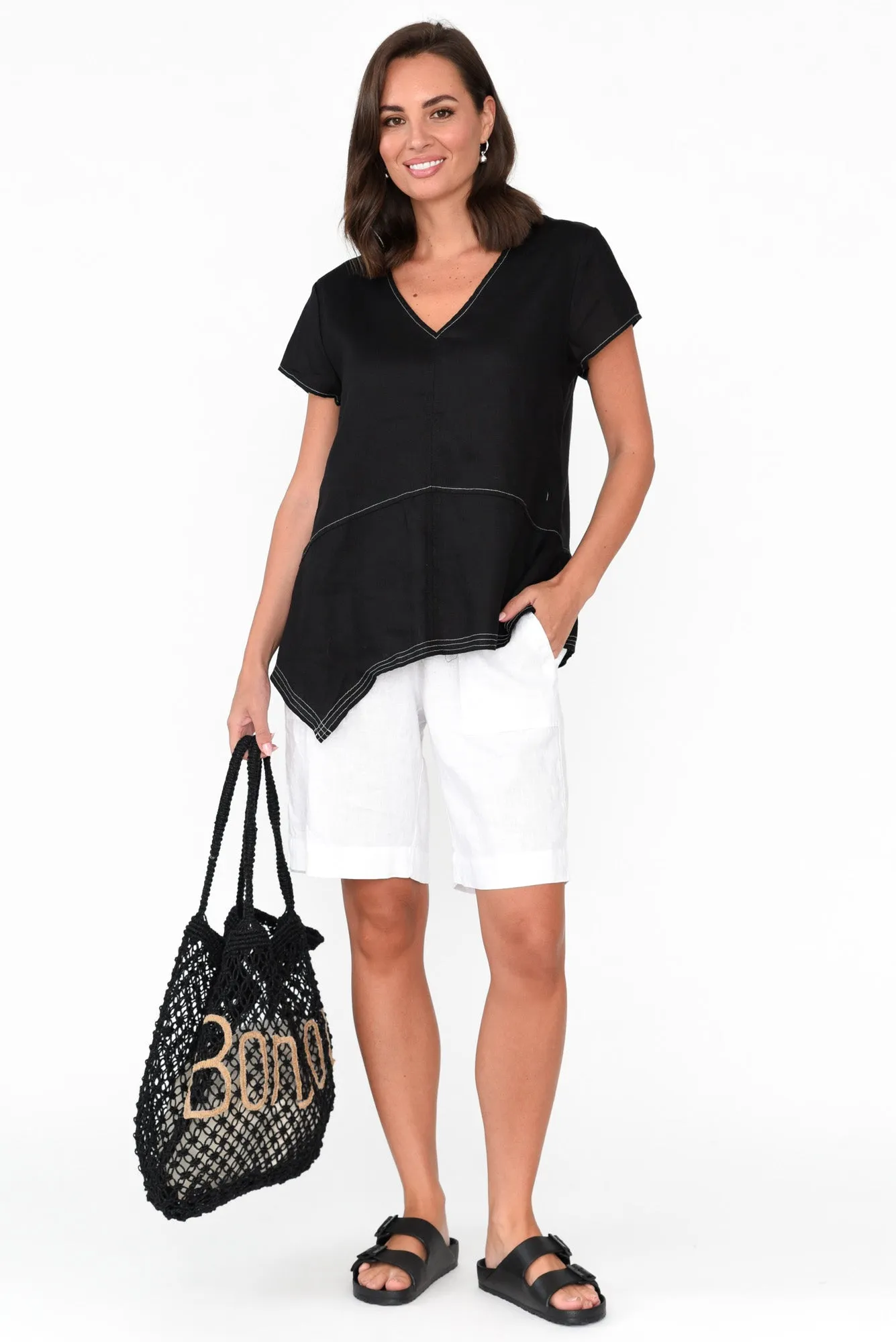 Lindy Black Linen V Neck Top sold by Blue Bungalow product image thumbnail 2