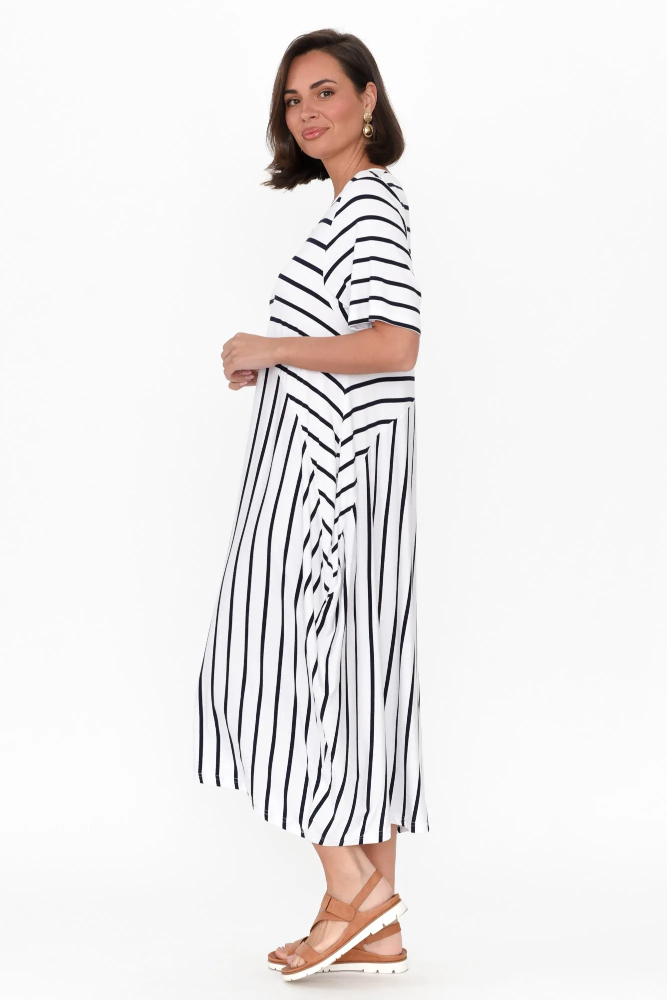 Samiya White Stripe Bamboo Dress sold by Blue Bungalow product image thumbnail 4
