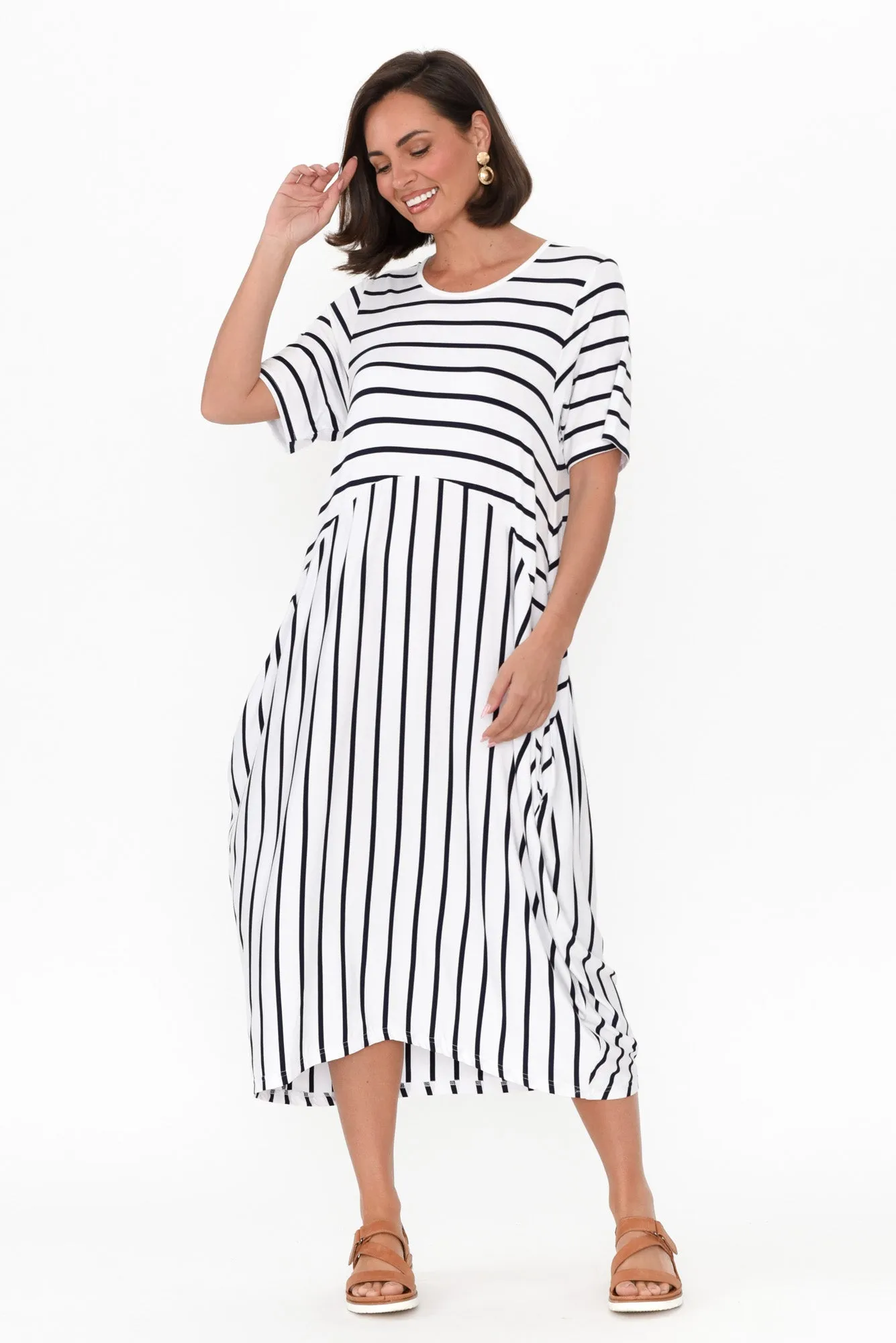 Samiya White Stripe Bamboo Dress sold by Blue Bungalow product image thumbnail 3