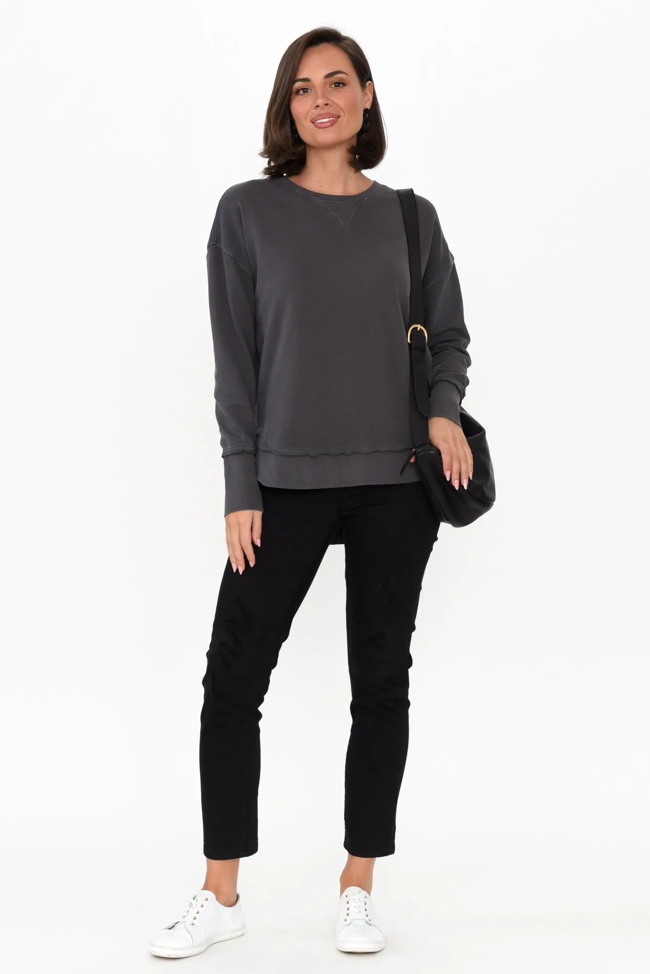 Delilah Charcoal Cotton Crewneck Jumper sold by Blue Bungalow product image thumbnail 2