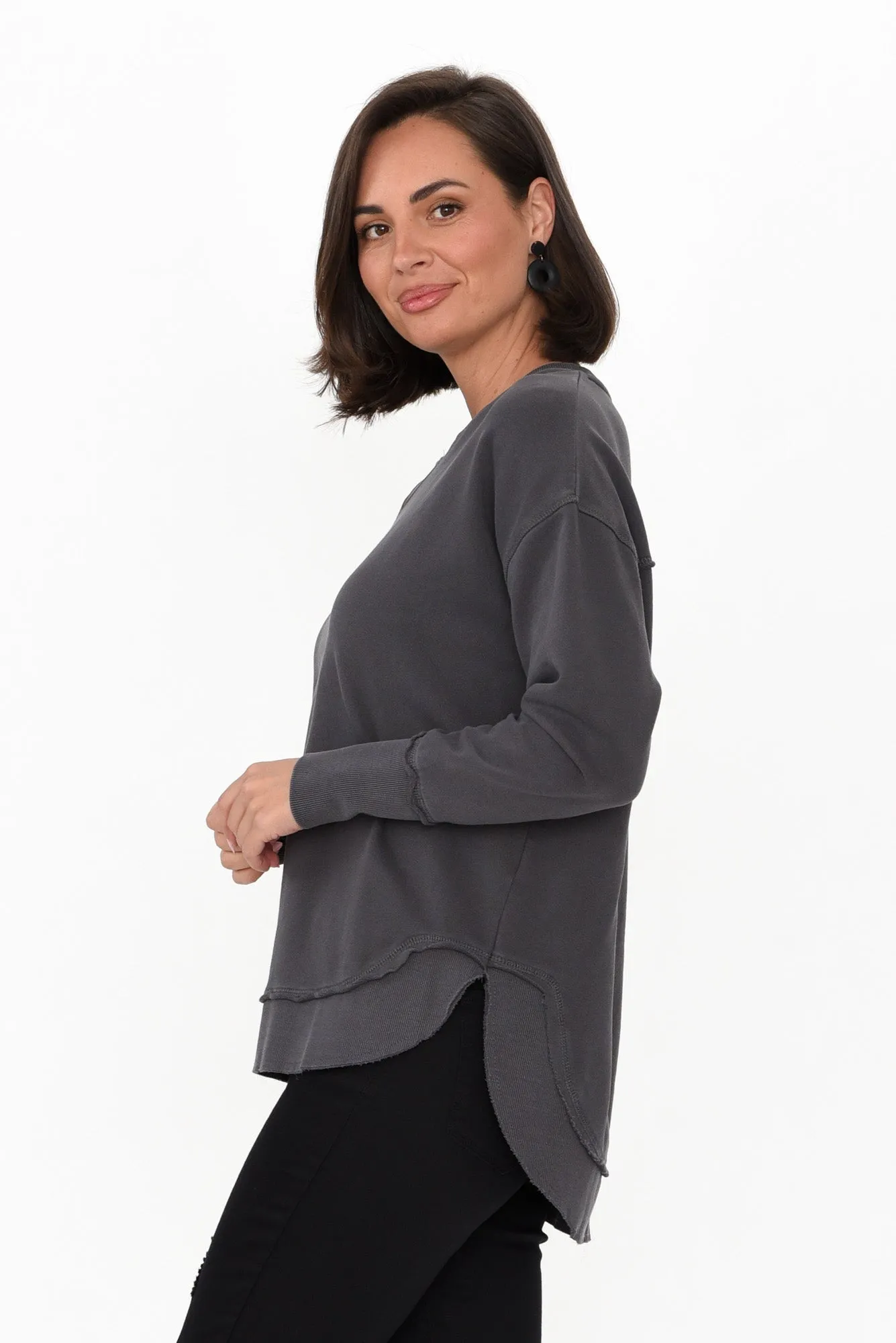 Delilah Charcoal Cotton Crewneck Jumper sold by Blue Bungalow product image thumbnail 3