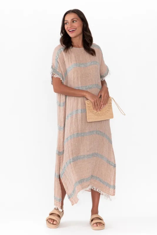 Galene Pink Stripe Linen Dress sold by Blue Bungalow