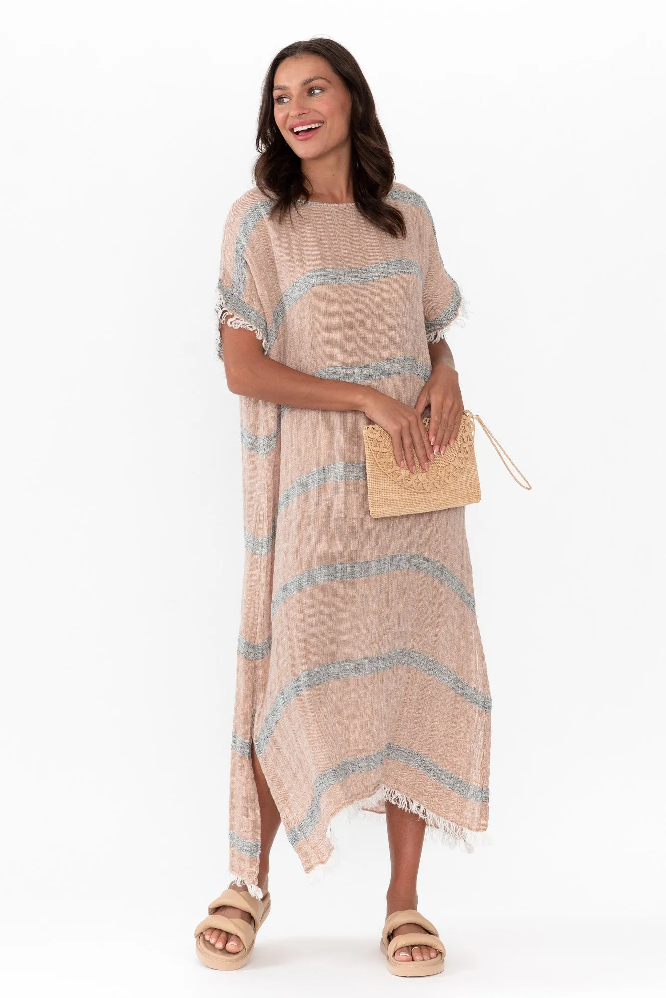Galene Pink Stripe Linen Dress sold by Blue Bungalow