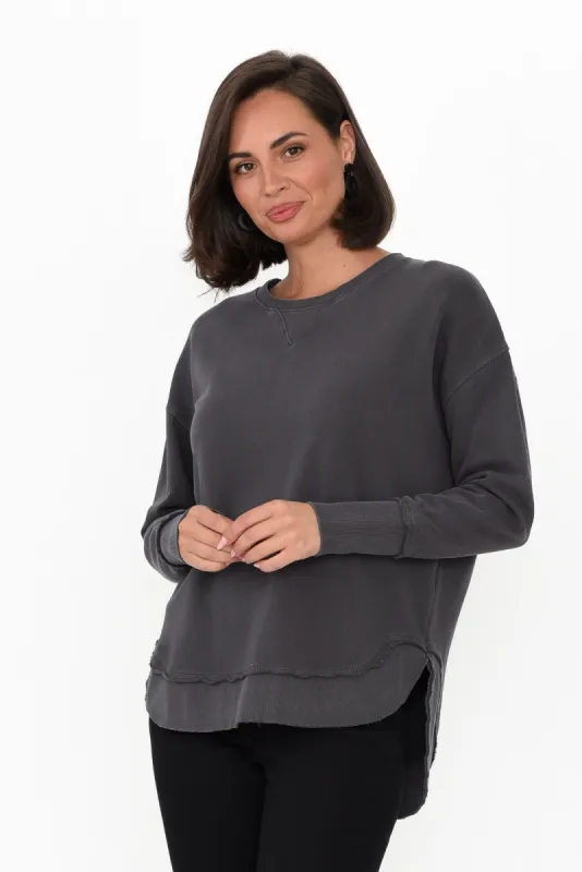 Delilah Charcoal Cotton Crewneck Jumper sold by Blue Bungalow