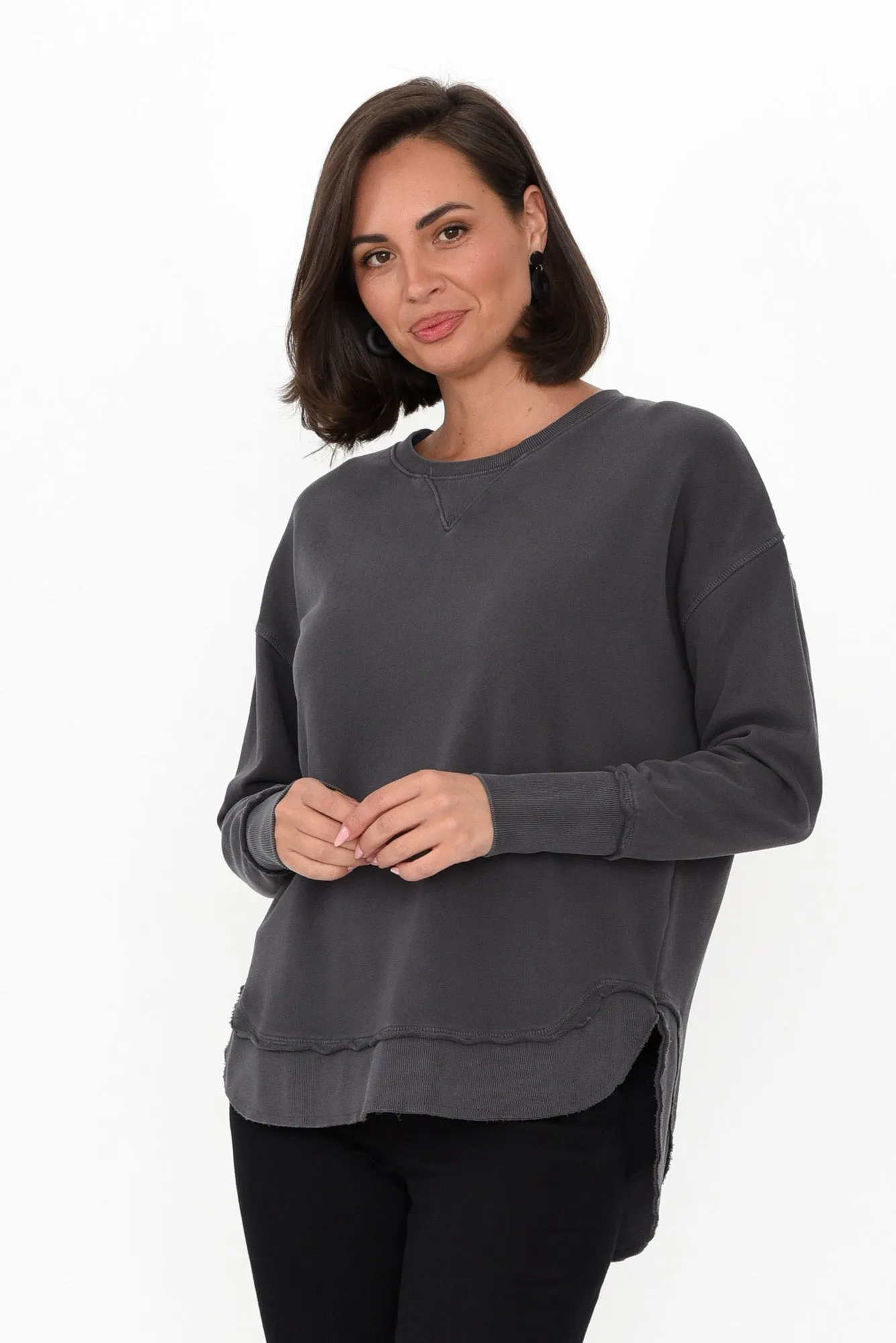 Delilah Charcoal Cotton Crewneck Jumper sold by Blue Bungalow