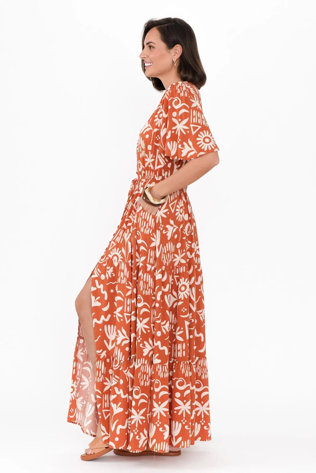 Barbara Rust Geo Flutter Sleeve Dress sold by Blue Bungalow product image thumbnail 3