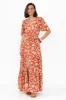 Barbara Rust Geo Flutter Sleeve Dress sold by Blue Bungalow