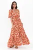 Barbara Rust Geo Flutter Sleeve Dress sold by Blue Bungalow