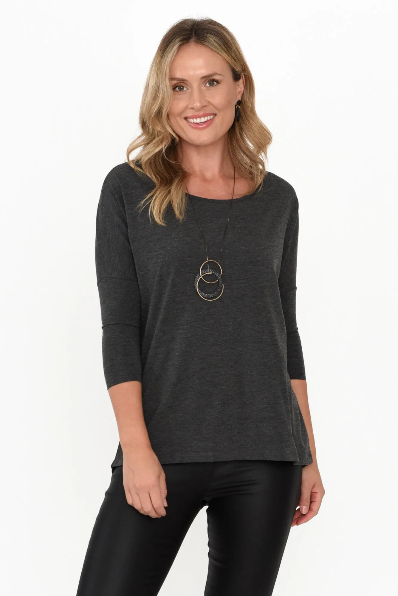 Charcoal Milan 3/4 Sleeve Top sold by Blue Bungalow