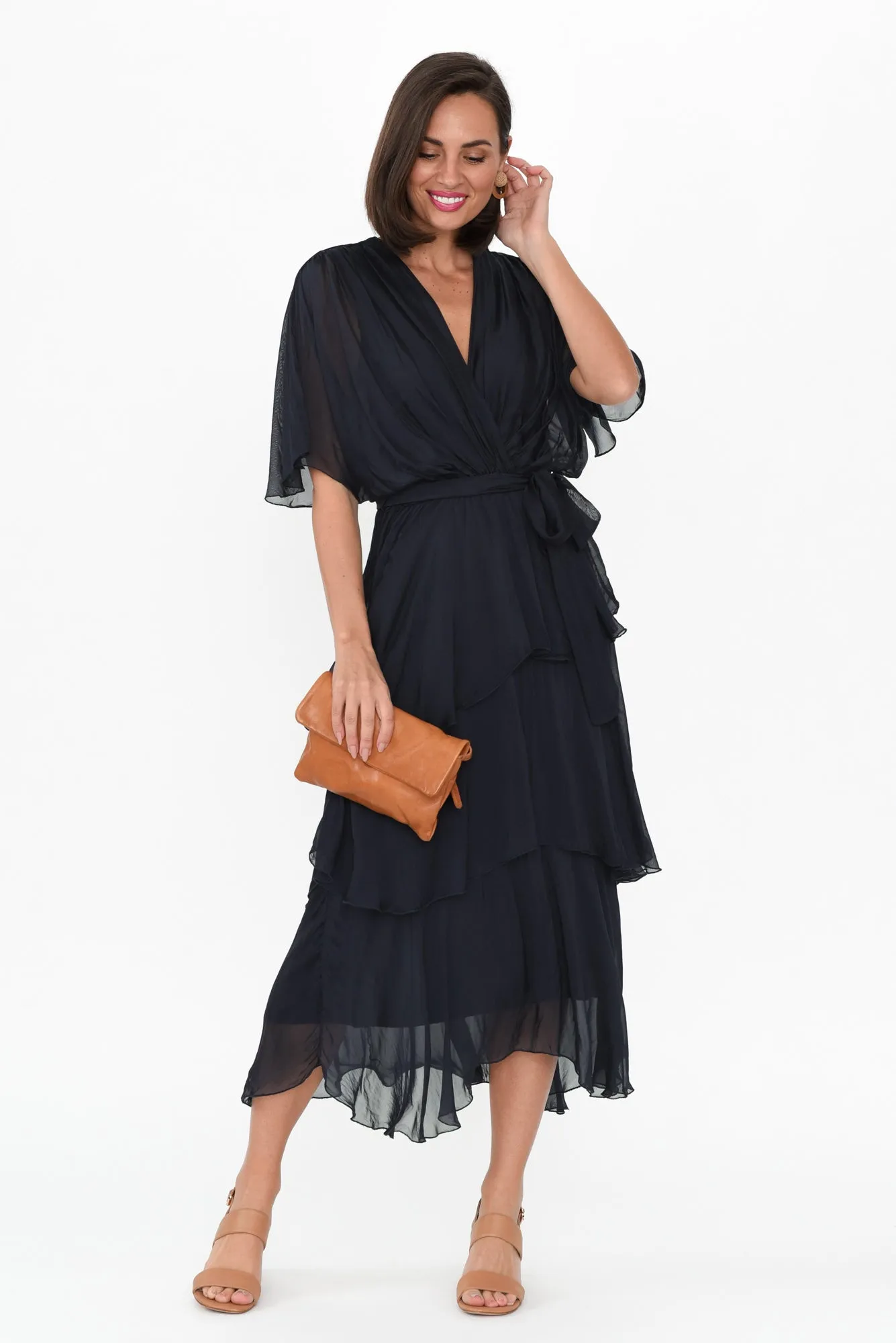 Natalie Navy Silk Layer Dress sold by Blue Bungalow product image thumbnail 2