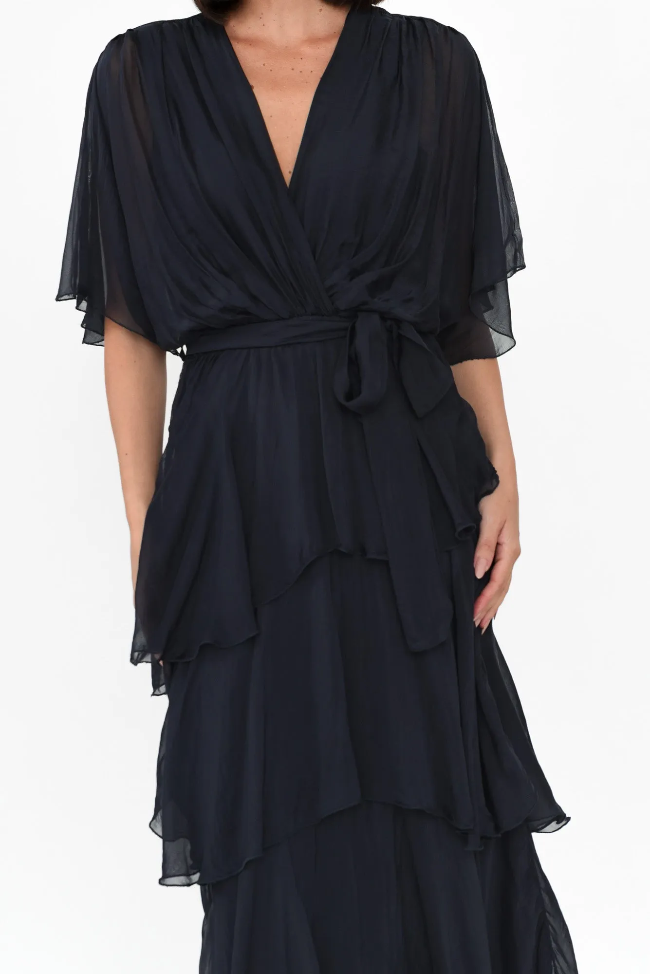 Natalie Navy Silk Layer Dress sold by Blue Bungalow product image thumbnail 5