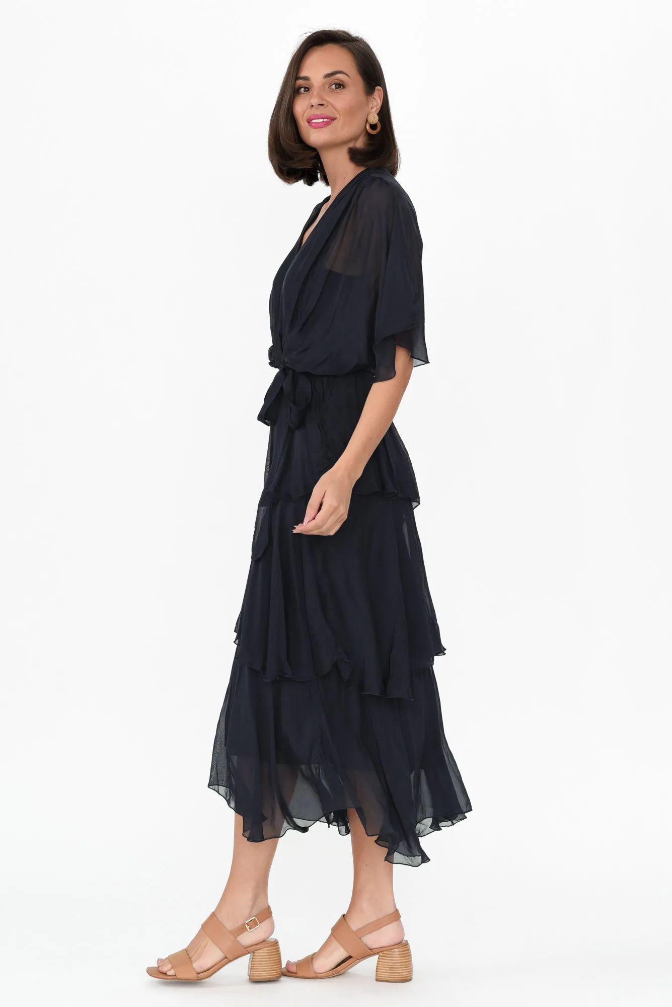 Natalie Navy Silk Layer Dress sold by Blue Bungalow product image thumbnail 3