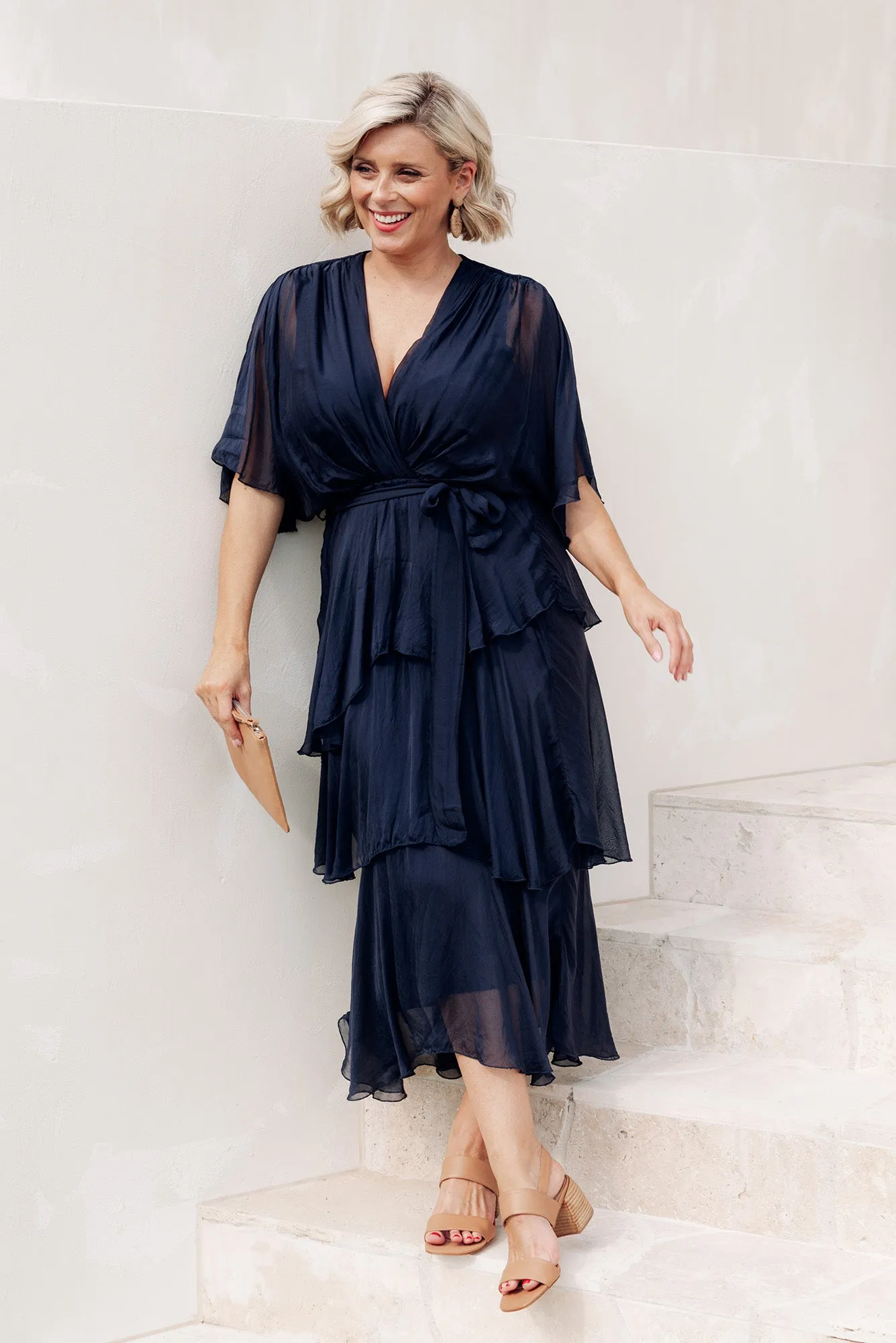 Natalie Navy Silk Layer Dress sold by Blue Bungalow