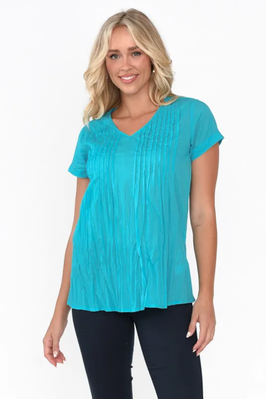 Fia Sky Blue Crinkle Cotton Top sold by Blue Bungalow