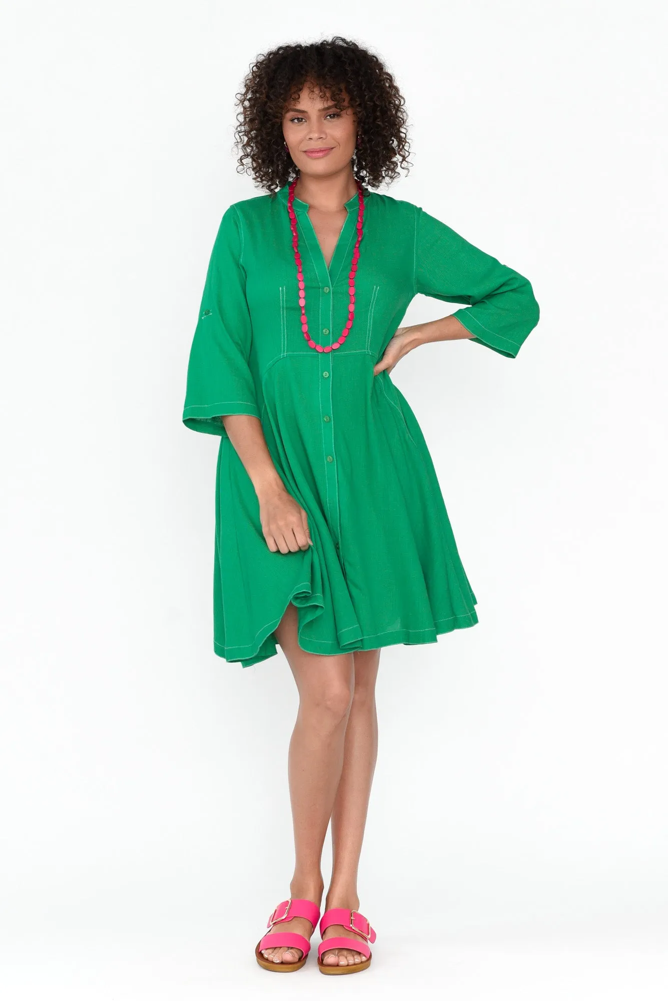 Argon Green Contrast Stitch Dress sold by Blue Bungalow product image thumbnail 5