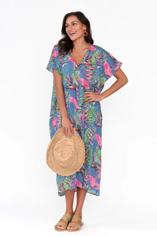 Lakyn Blue Garden Cotton Kaftan sold by Blue Bungalow