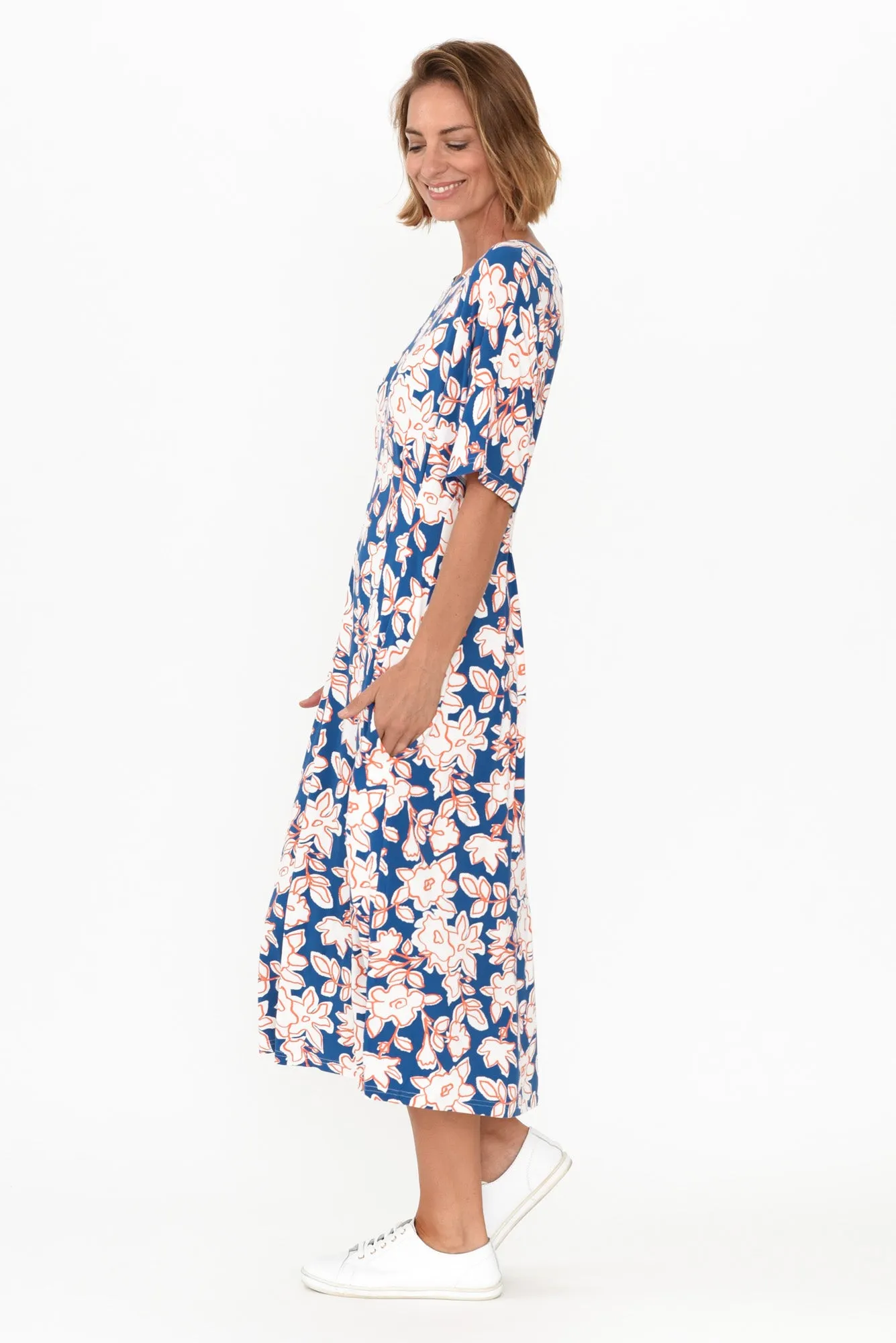 Godfrey Cobalt Flower Bamboo Dress sold by Blue Bungalow product image thumbnail 4