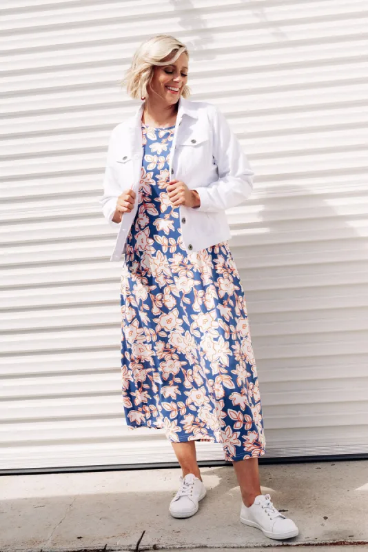 Godfrey Cobalt Flower Bamboo Dress sold by Blue Bungalow