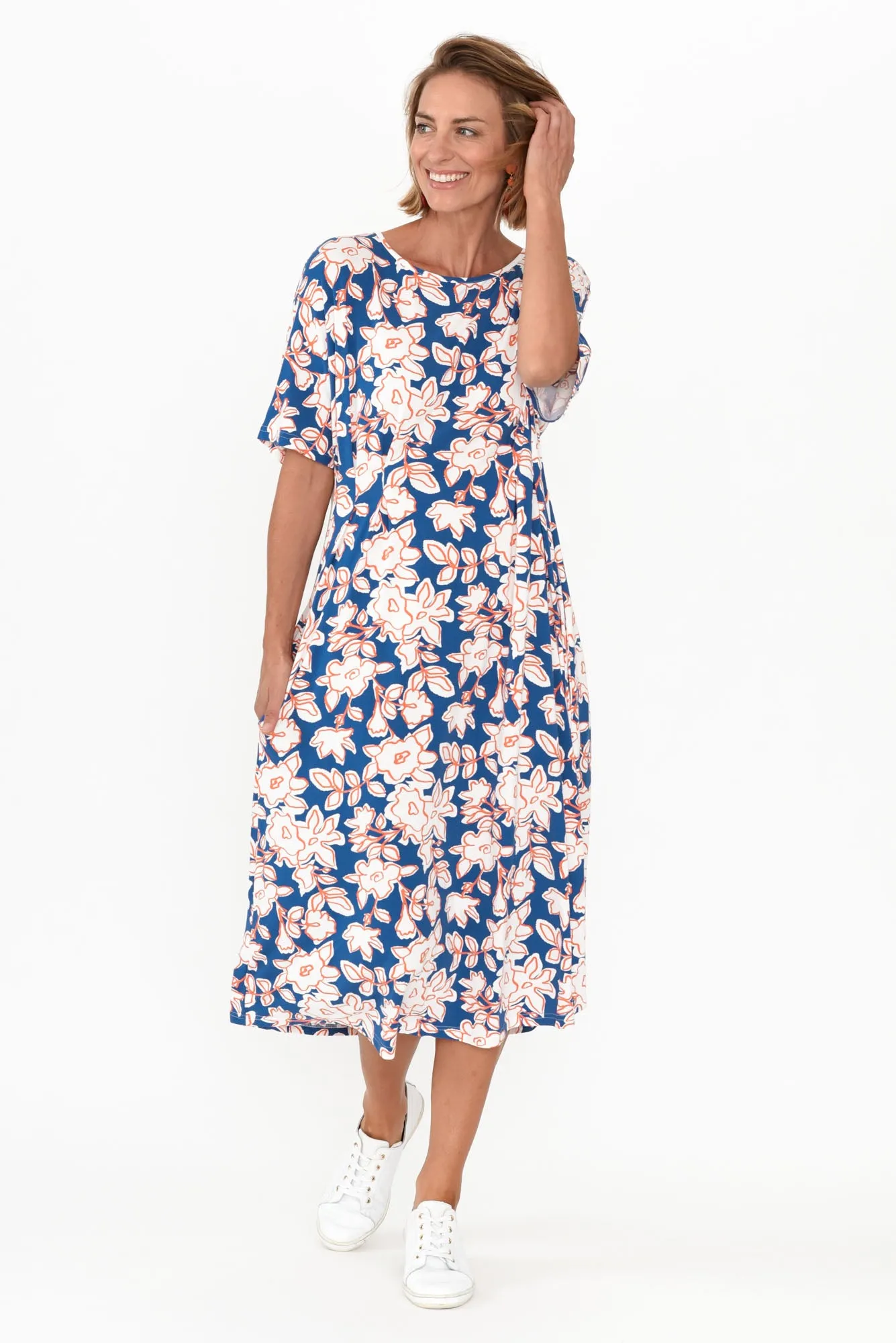Godfrey Cobalt Flower Bamboo Dress sold by Blue Bungalow product image thumbnail 2