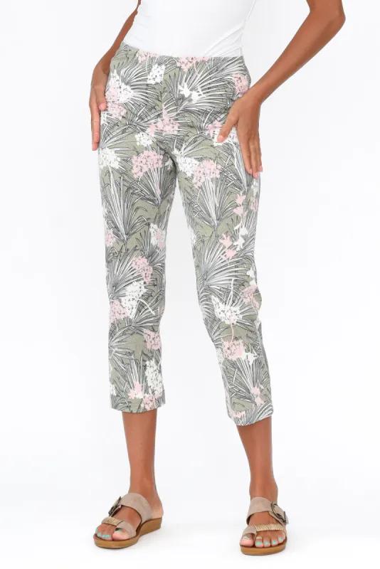 Protara Sage Palm Cotton Capri Pants sold by Blue Bungalow
