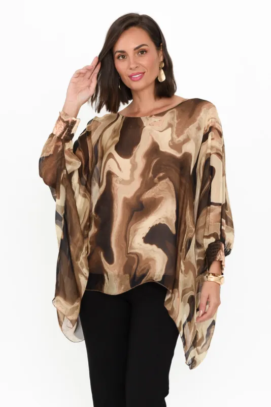 Sashia Brown Swirl Silk Layer Top sold by Blue Bungalow
