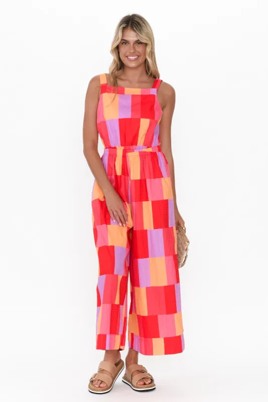 Soleil Sunset Check Cotton Jumpsuit sold by Blue Bungalow