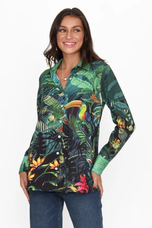 Athira Green Palm Shirt sold by Blue Bungalow