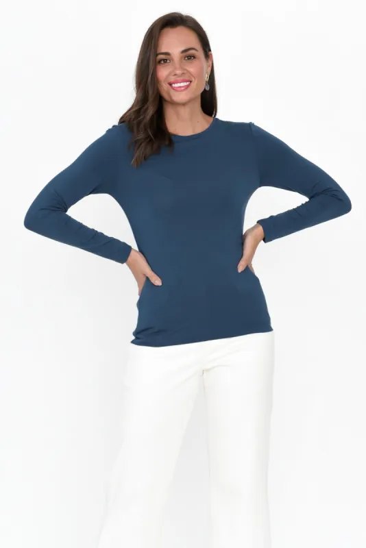 Deep Blue Micro Modal Long Sleeve Top sold by Blue Bungalow