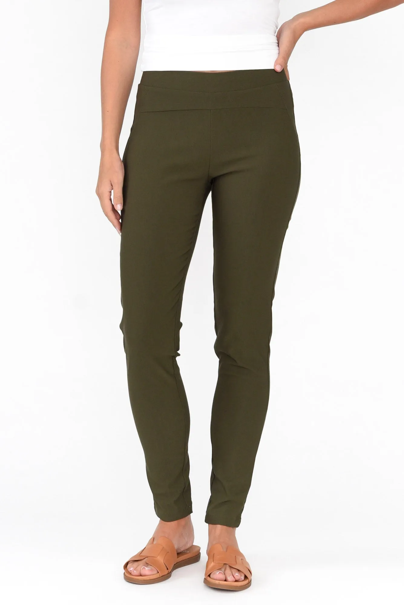 Olympia Khaki Straight Pants sold by Blue Bungalow