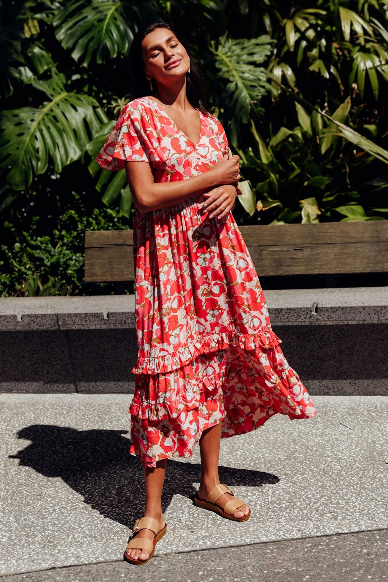 Akira Red Bloom Button Tier Dress sold by Blue Bungalow product image thumbnail 2