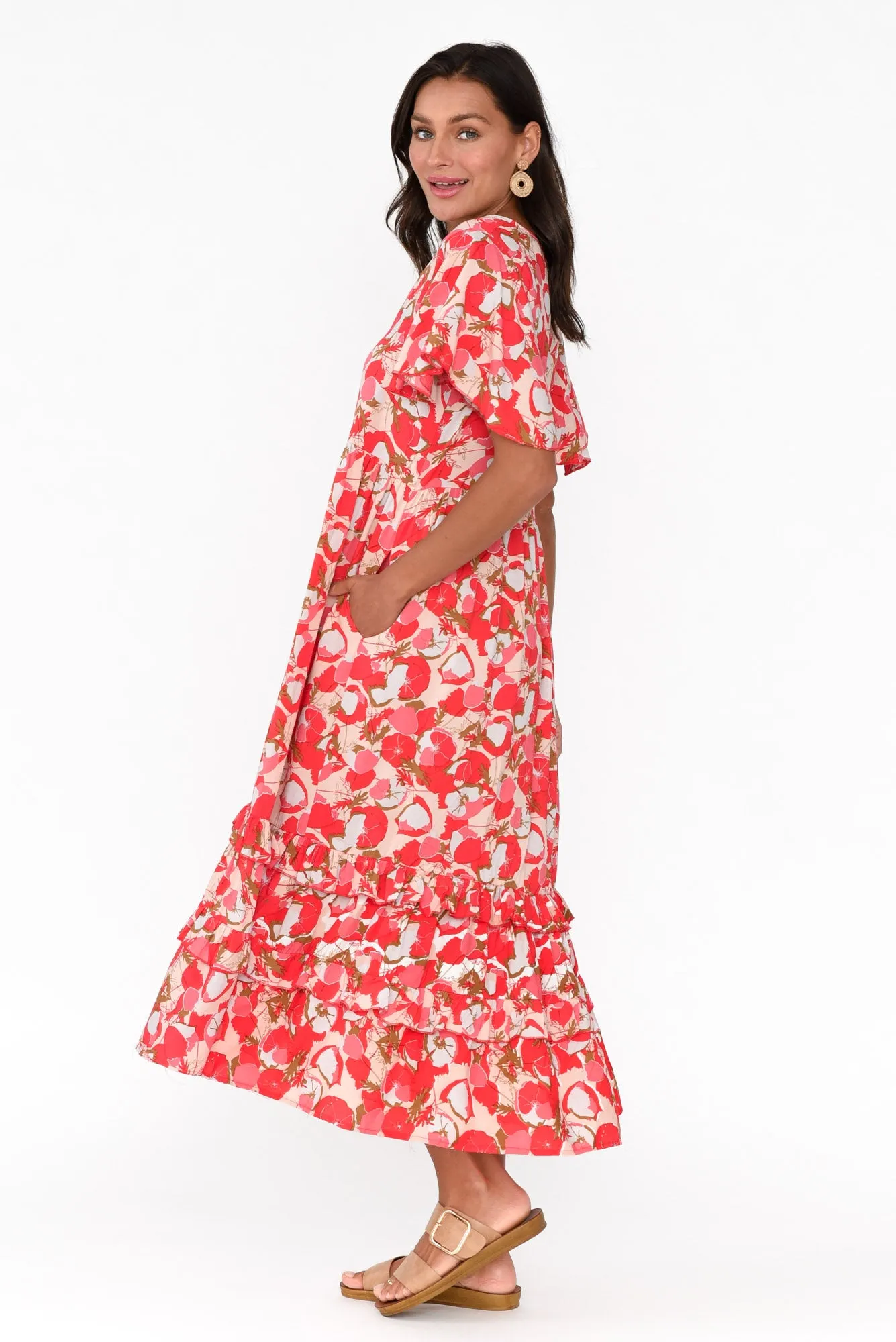 Akira Red Bloom Button Tier Dress sold by Blue Bungalow product image thumbnail 4
