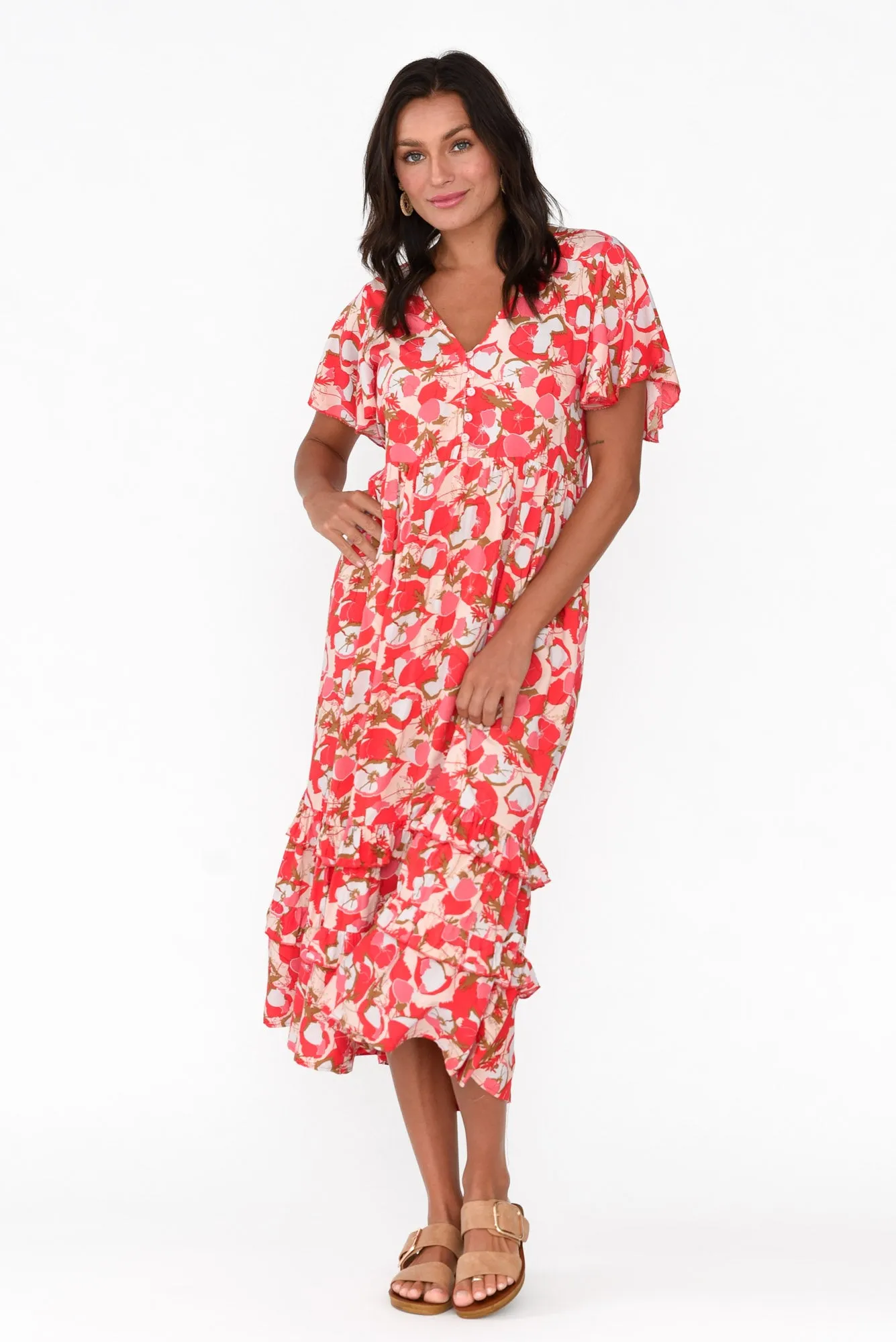 Akira Red Bloom Button Tier Dress sold by Blue Bungalow product image thumbnail 3