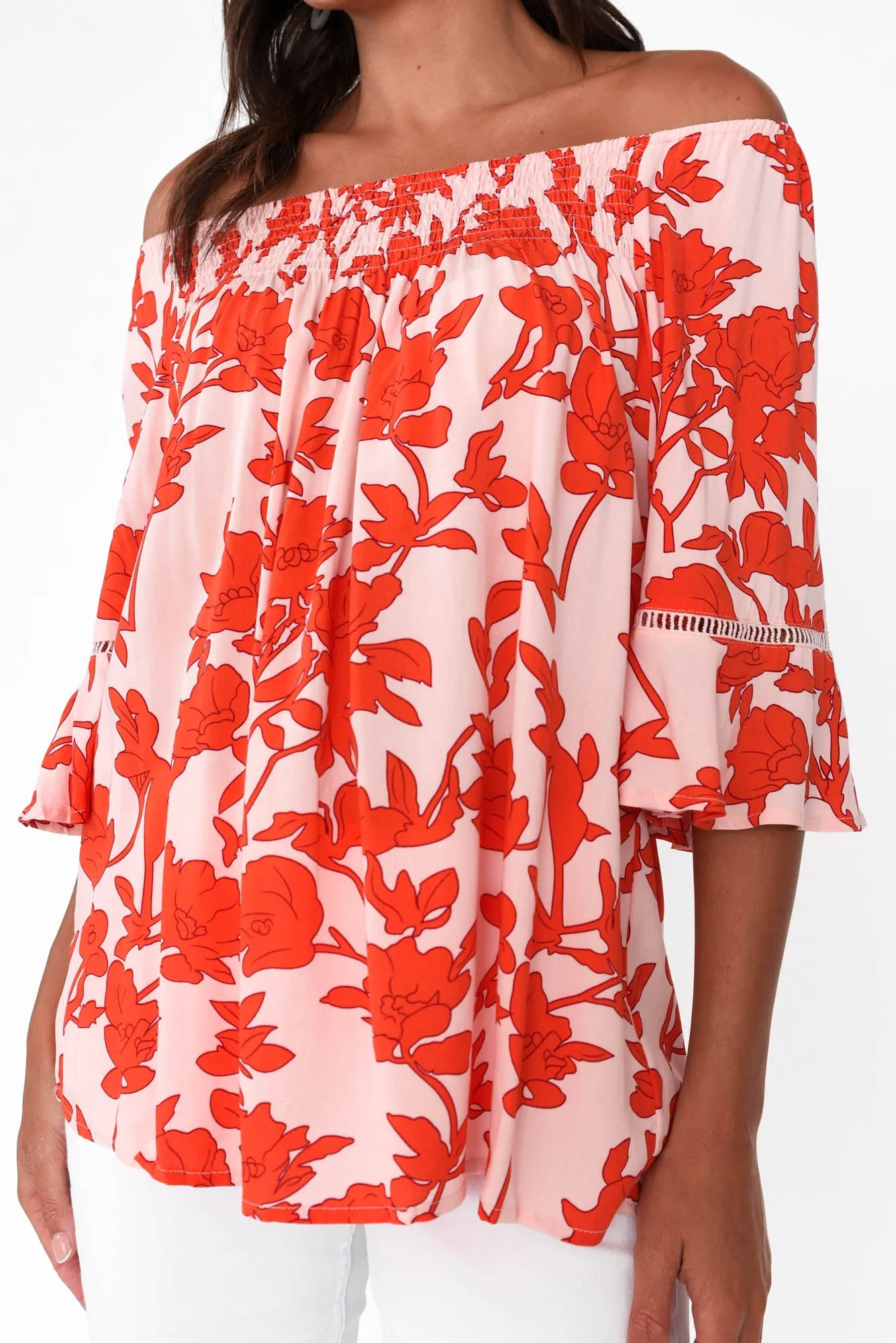 Paden Red Blossom Shirred Top sold by Blue Bungalow product image thumbnail 5