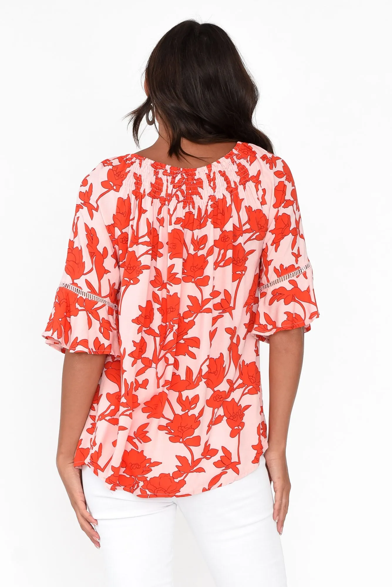 Paden Red Blossom Shirred Top sold by Blue Bungalow product image thumbnail 4