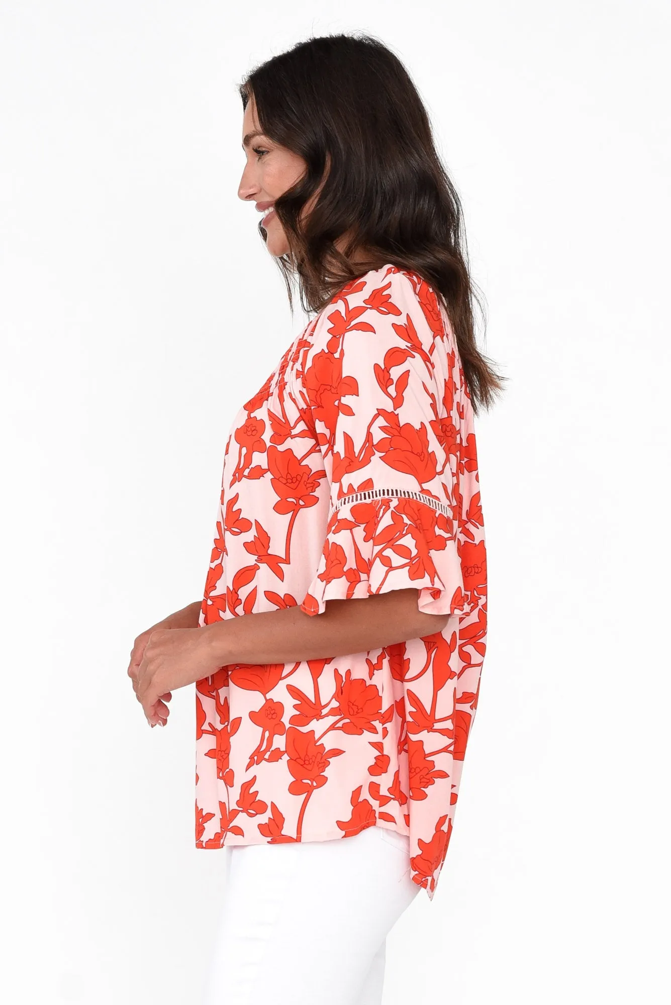 Paden Red Blossom Shirred Top sold by Blue Bungalow product image thumbnail 3