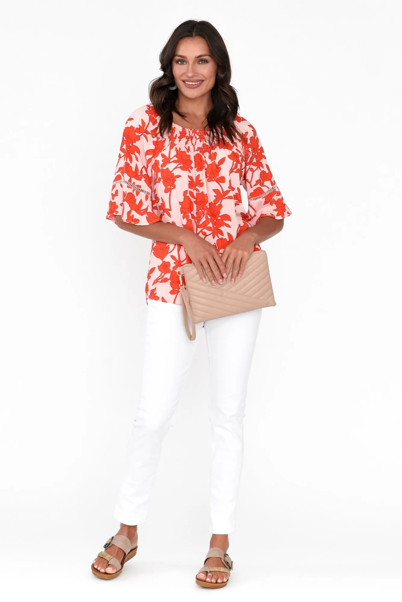 Paden Red Blossom Shirred Top sold by Blue Bungalow product image thumbnail 2
