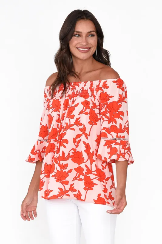 Paden Red Blossom Shirred Top sold by Blue Bungalow