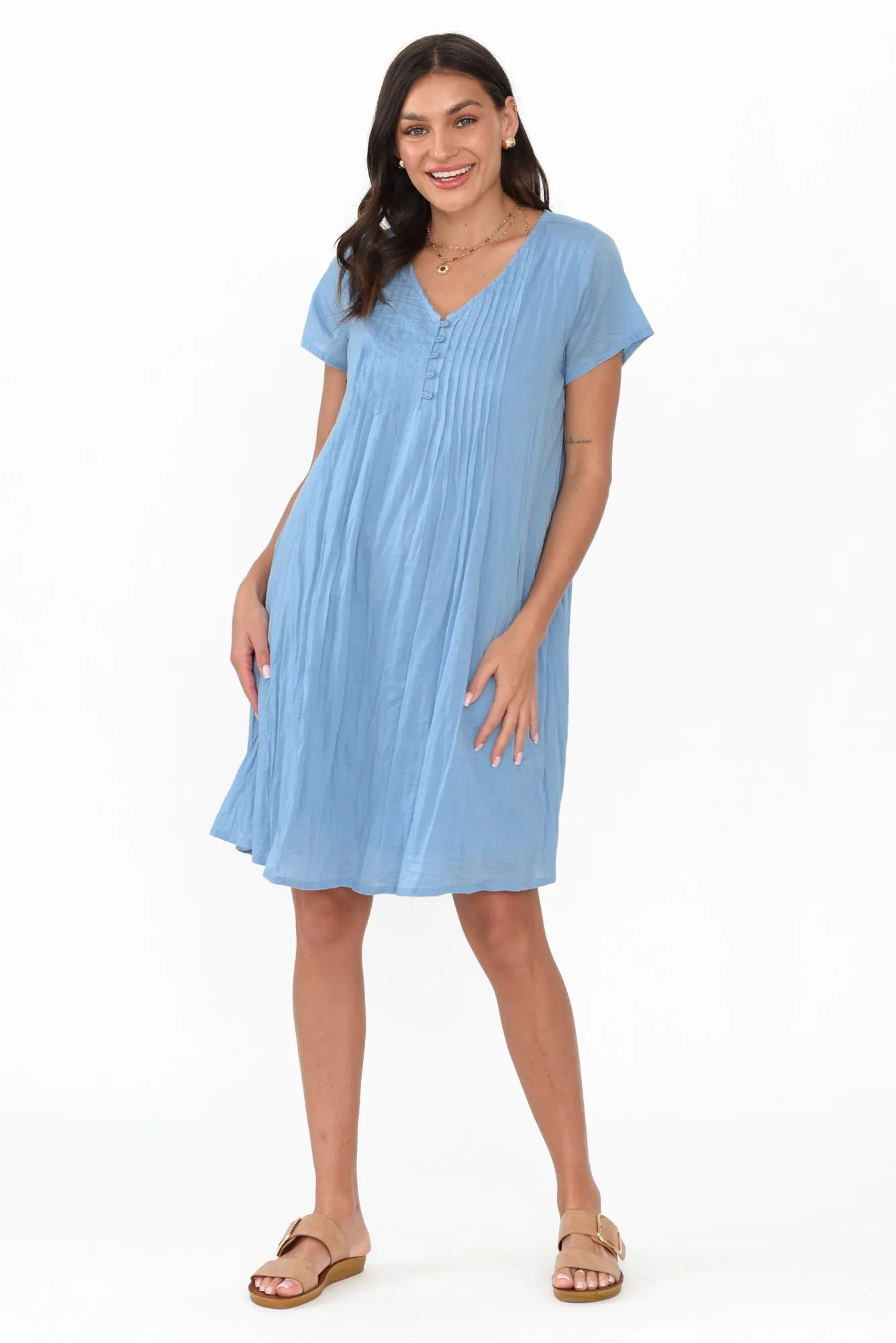 Sabina Light Blue Crinkle Cotton Dress sold by Blue Bungalow product image thumbnail 2