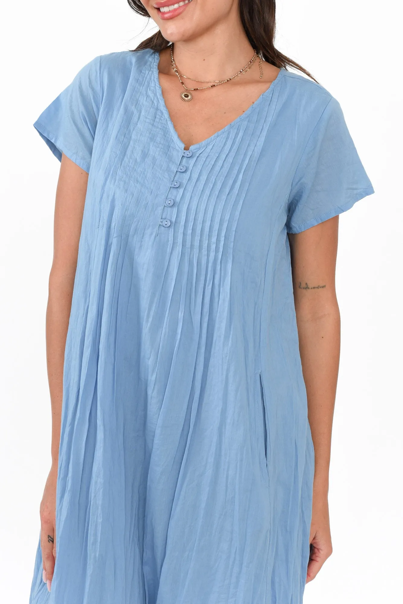 Sabina Light Blue Crinkle Cotton Dress sold by Blue Bungalow product image thumbnail 5