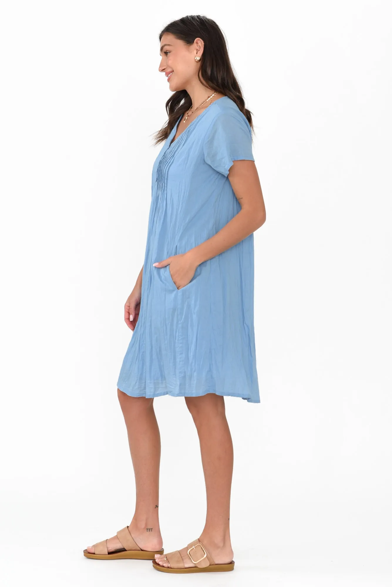 Sabina Light Blue Crinkle Cotton Dress sold by Blue Bungalow product image thumbnail 3