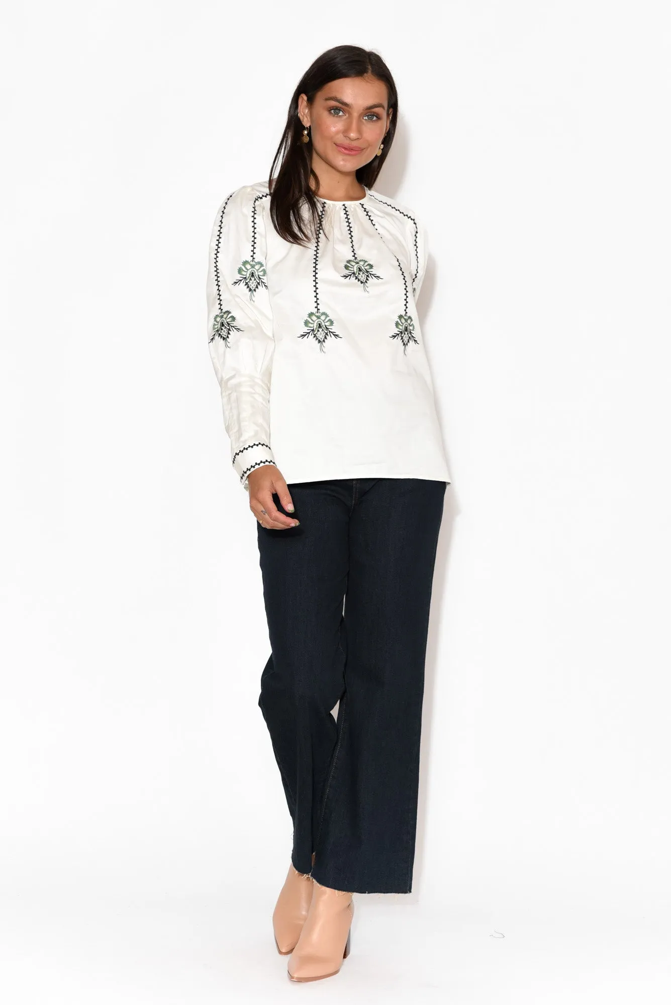 Grove White Embroidered Bishop Sleeve Top sold by Blue Bungalow product image thumbnail 5