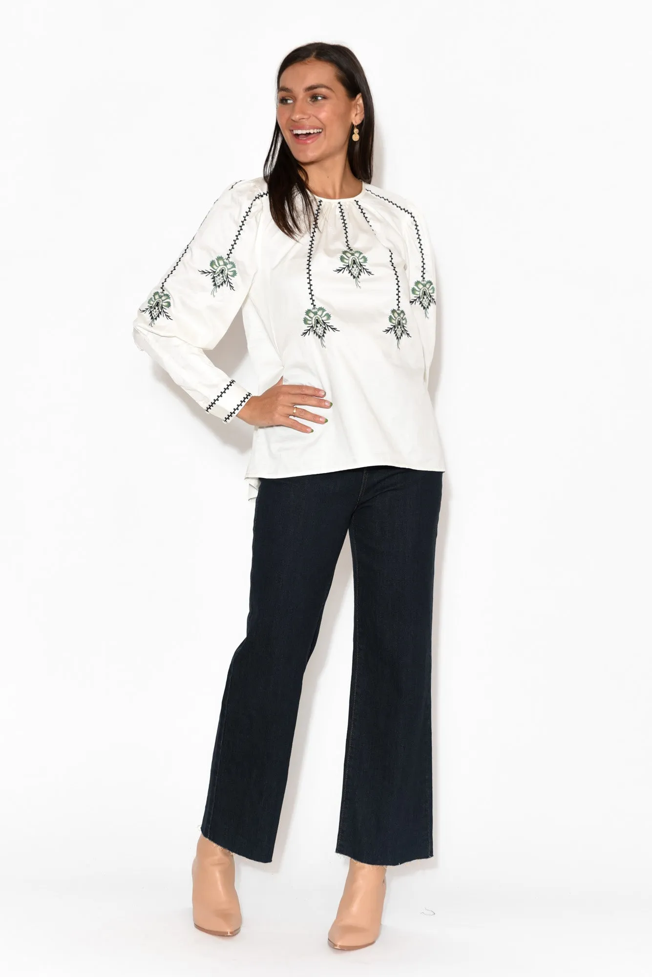 Grove White Embroidered Bishop Sleeve Top sold by Blue Bungalow product image thumbnail 2