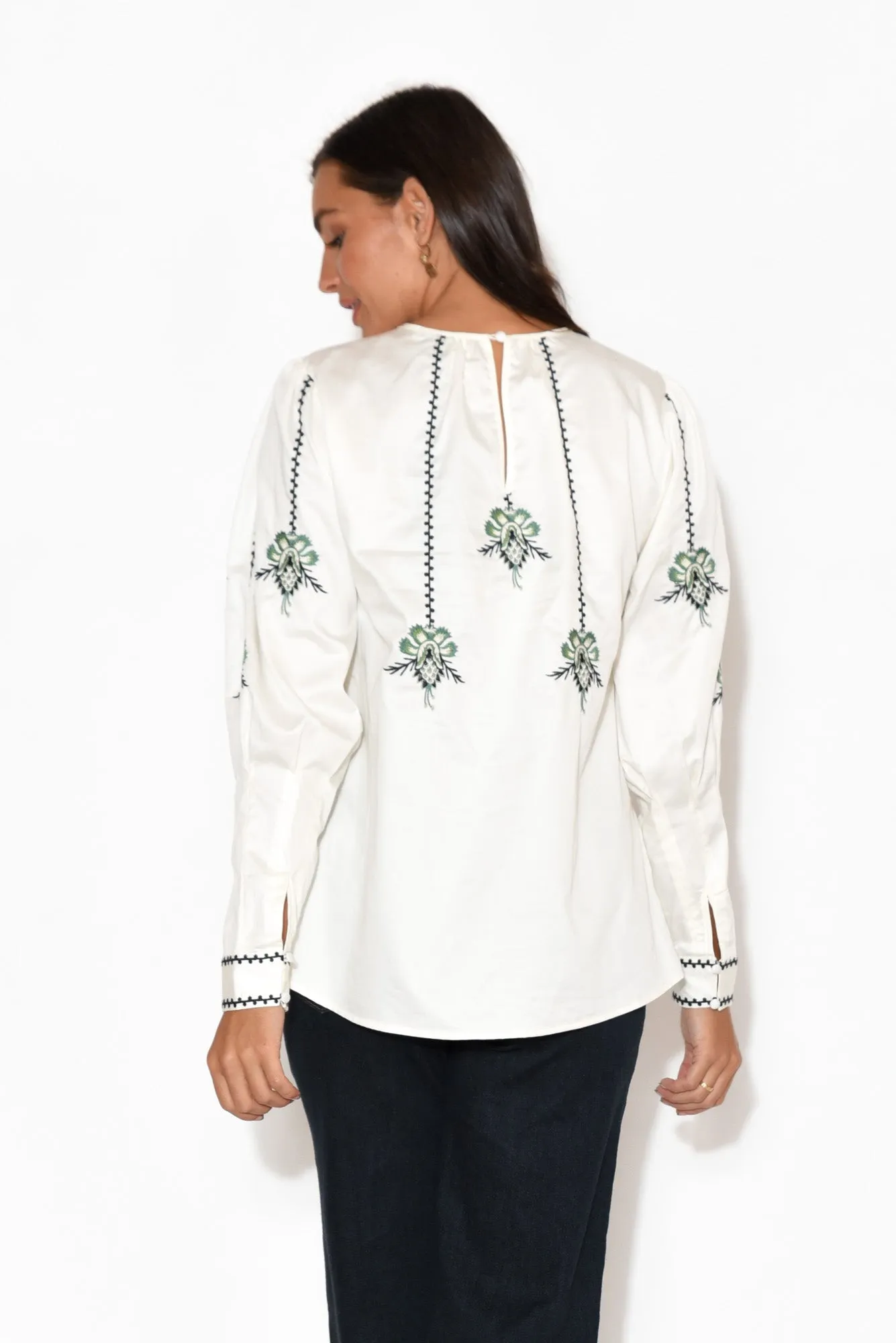 Grove White Embroidered Bishop Sleeve Top sold by Blue Bungalow product image thumbnail 4