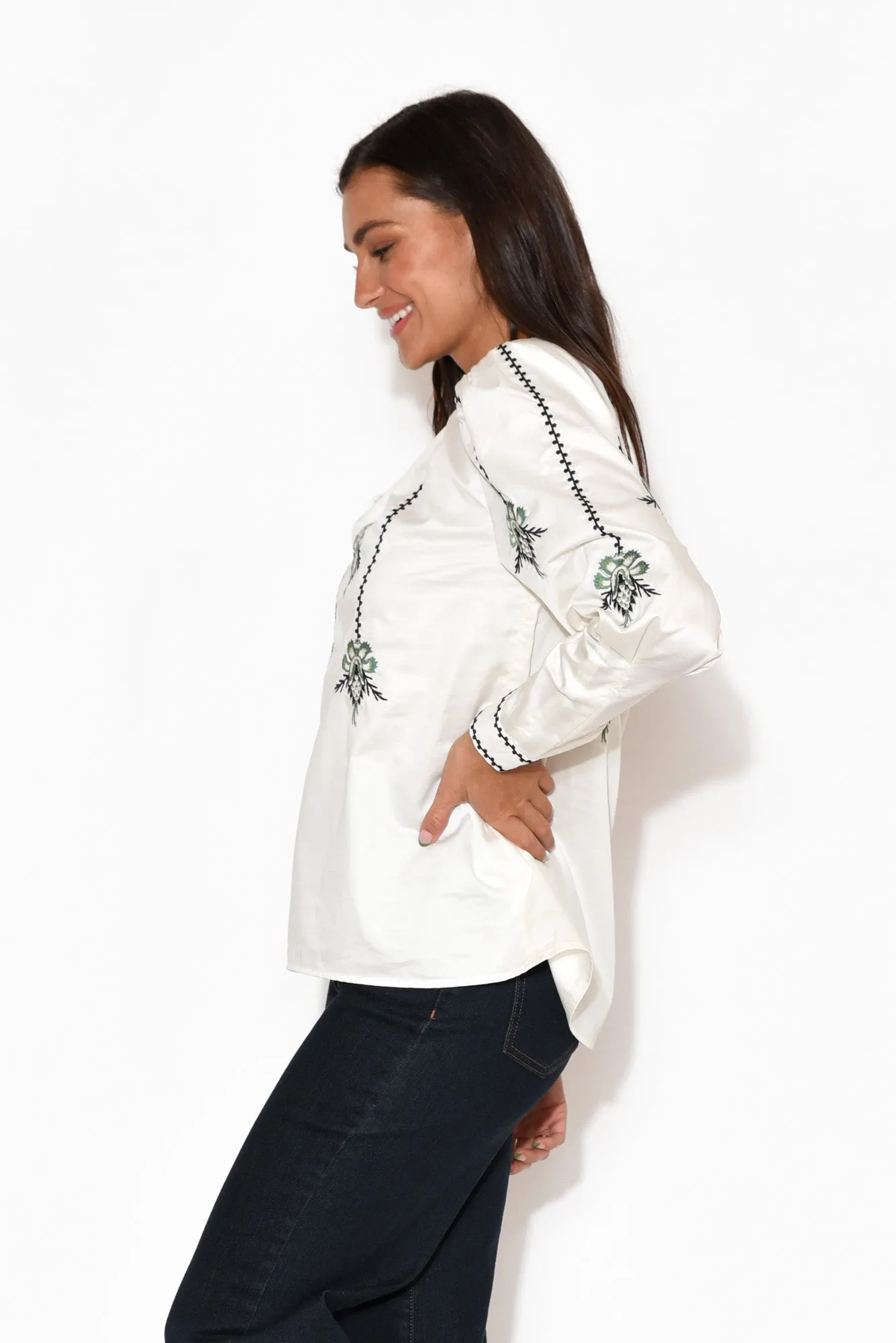 Grove White Embroidered Bishop Sleeve Top sold by Blue Bungalow product image thumbnail 3