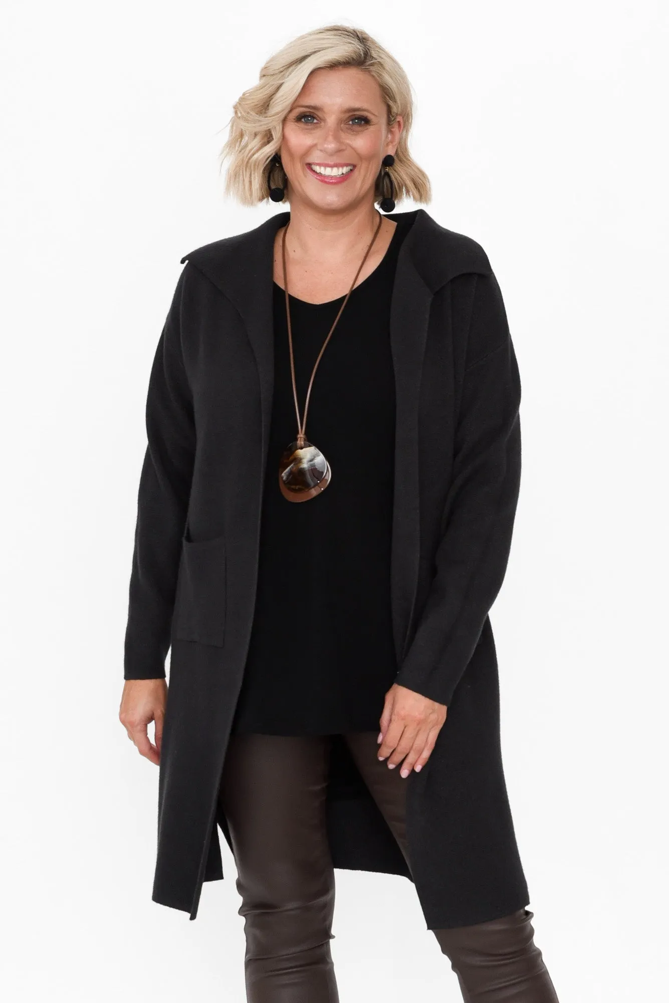 Michele Black Cotton Blend Longline Cardigan sold by Blue Bungalow