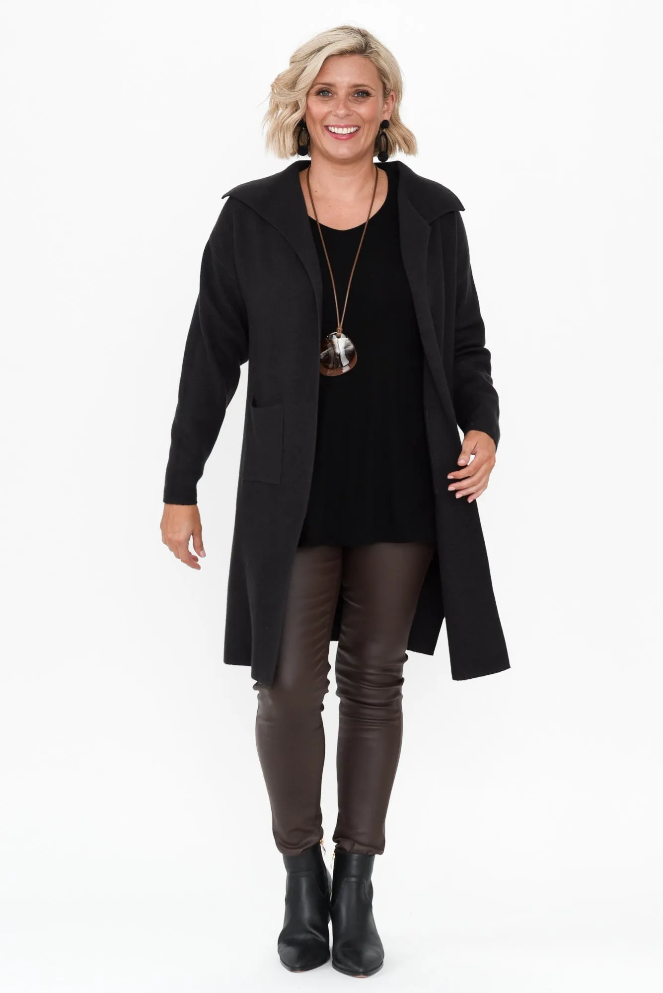 Michele Black Cotton Blend Longline Cardigan sold by Blue Bungalow product image thumbnail 2