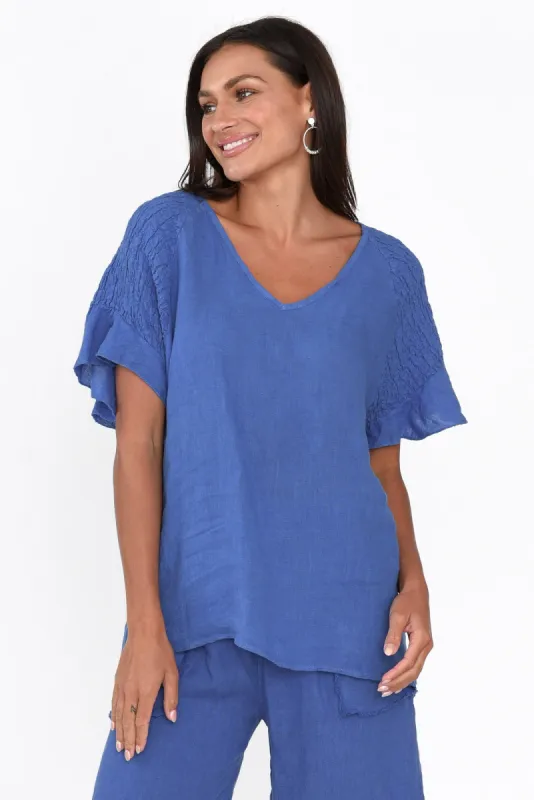 Rivia Blue Linen Top sold by Blue Bungalow