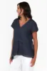 Lindy Navy Linen V Neck Top sold by Blue Bungalow