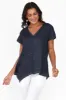 Lindy Navy Linen V Neck Top sold by Blue Bungalow