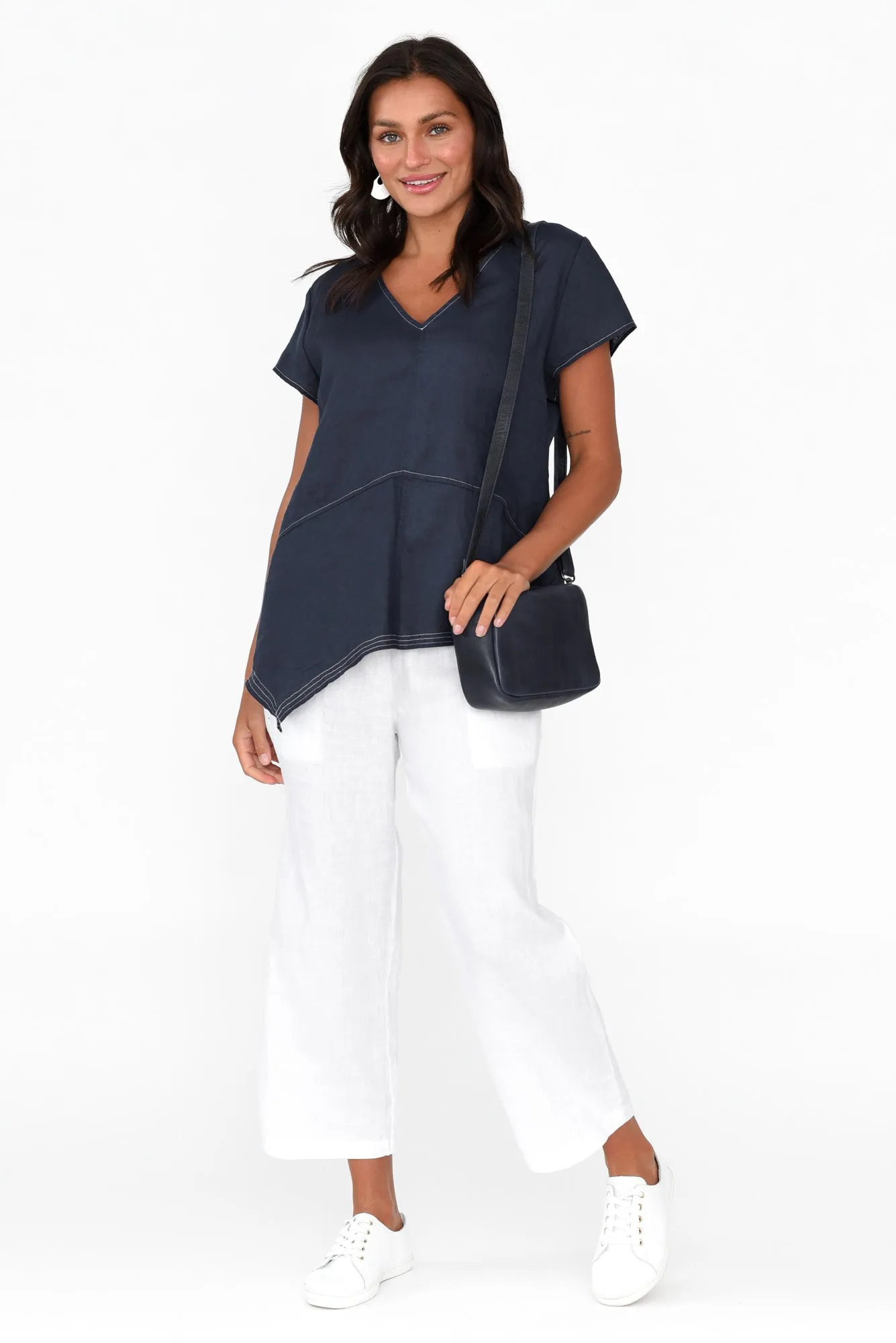 Lindy Navy Linen V Neck Top sold by Blue Bungalow product image thumbnail 2